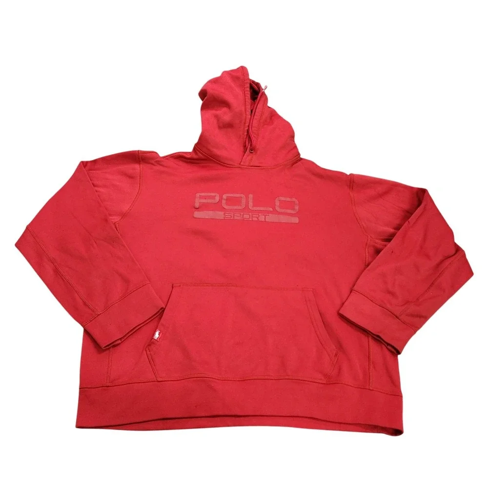 Polo Sport Ralph Lauren Hoodie Mens Large Red Pullover Fleece Logo Sweatshirt